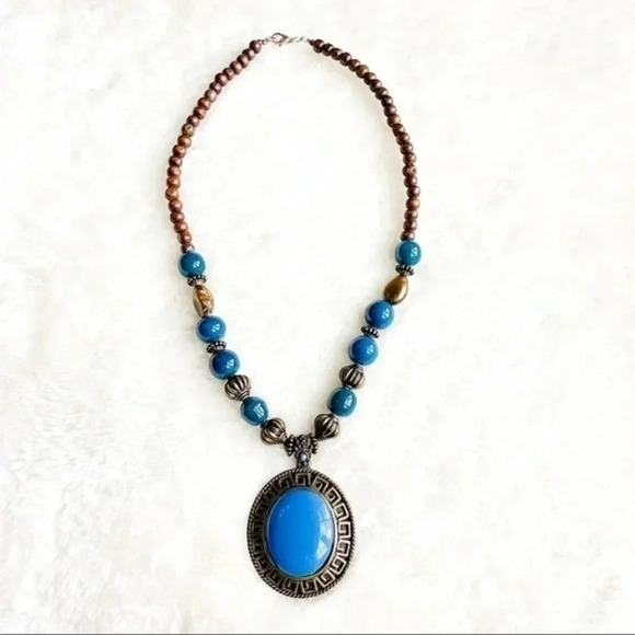 Fashion Statement Necklace Bold Deep Blue Ocean Pendant - Picture 7 of 8